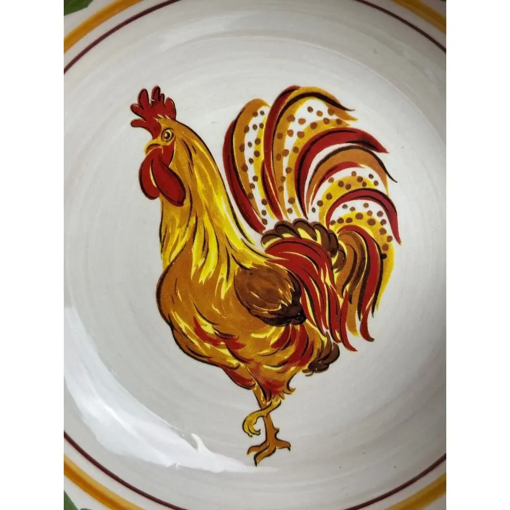 Williams Sonoma Tuscan Rooster serving bowls 9.75” ruffled rim hand painted set